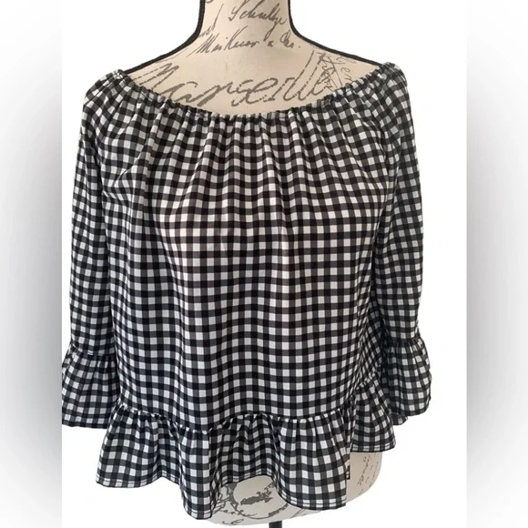 Sanctuary Gingham Off the Shoulder Blouse Size XS - Picture 4 of 7